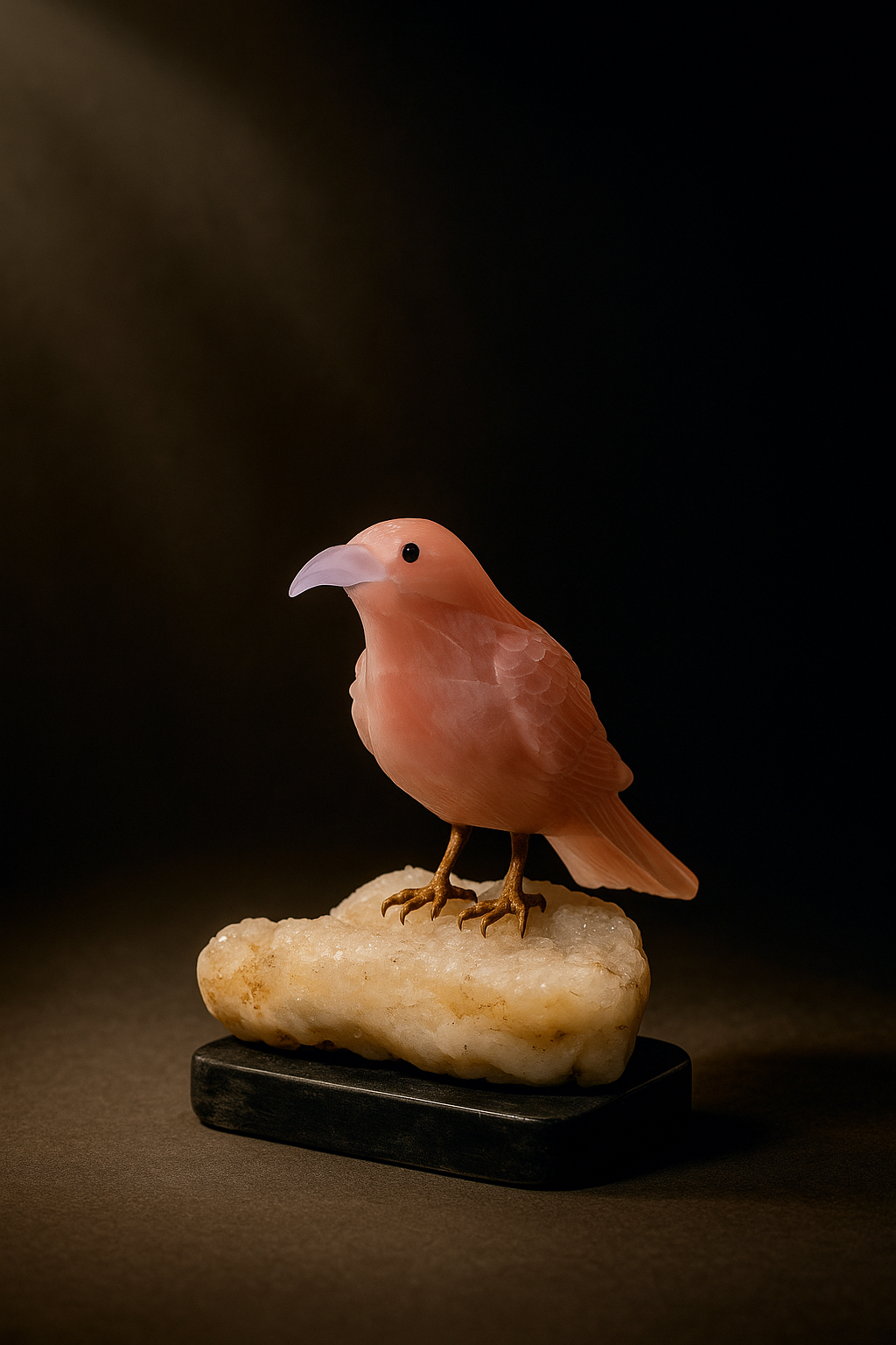 rose quartz bird figurine gemstone statue