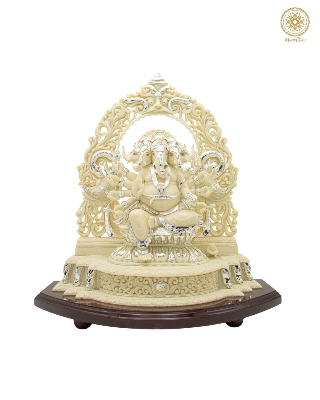Large Panchmukhi Ganesha Idol in Marble Dust with Silver-Plated Jewelry