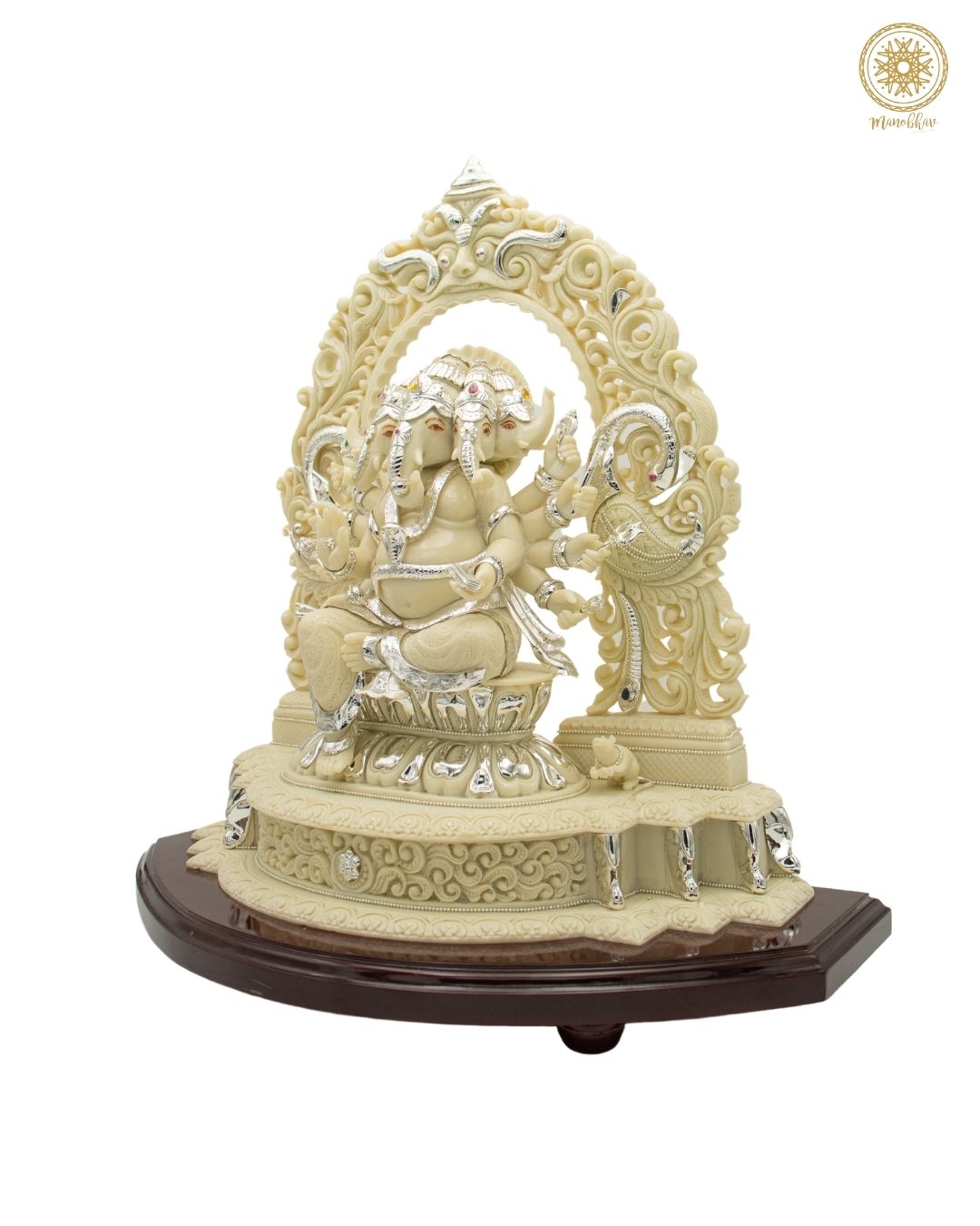 Large Panchmukhi Ganesha Idol in Marble Dust with Silver-Plated Jewelry
