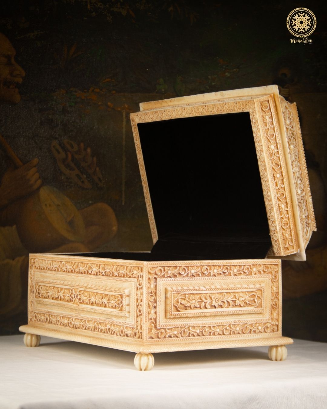 Handcrafted Antique Jewelry Box with Intricately Carved Florals