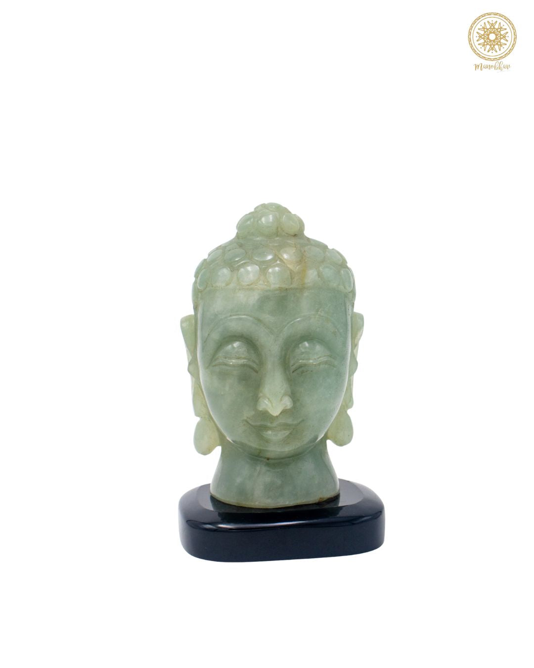 Hand Carved Green Aventurine Buddha Head | Crystal Statue for Calm & Luck