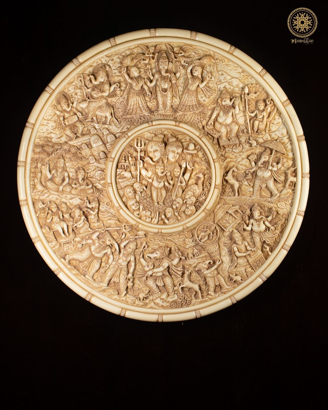 30" Large Ganesh Leela Wall Hanging Frame | Handcrafted Resin Art