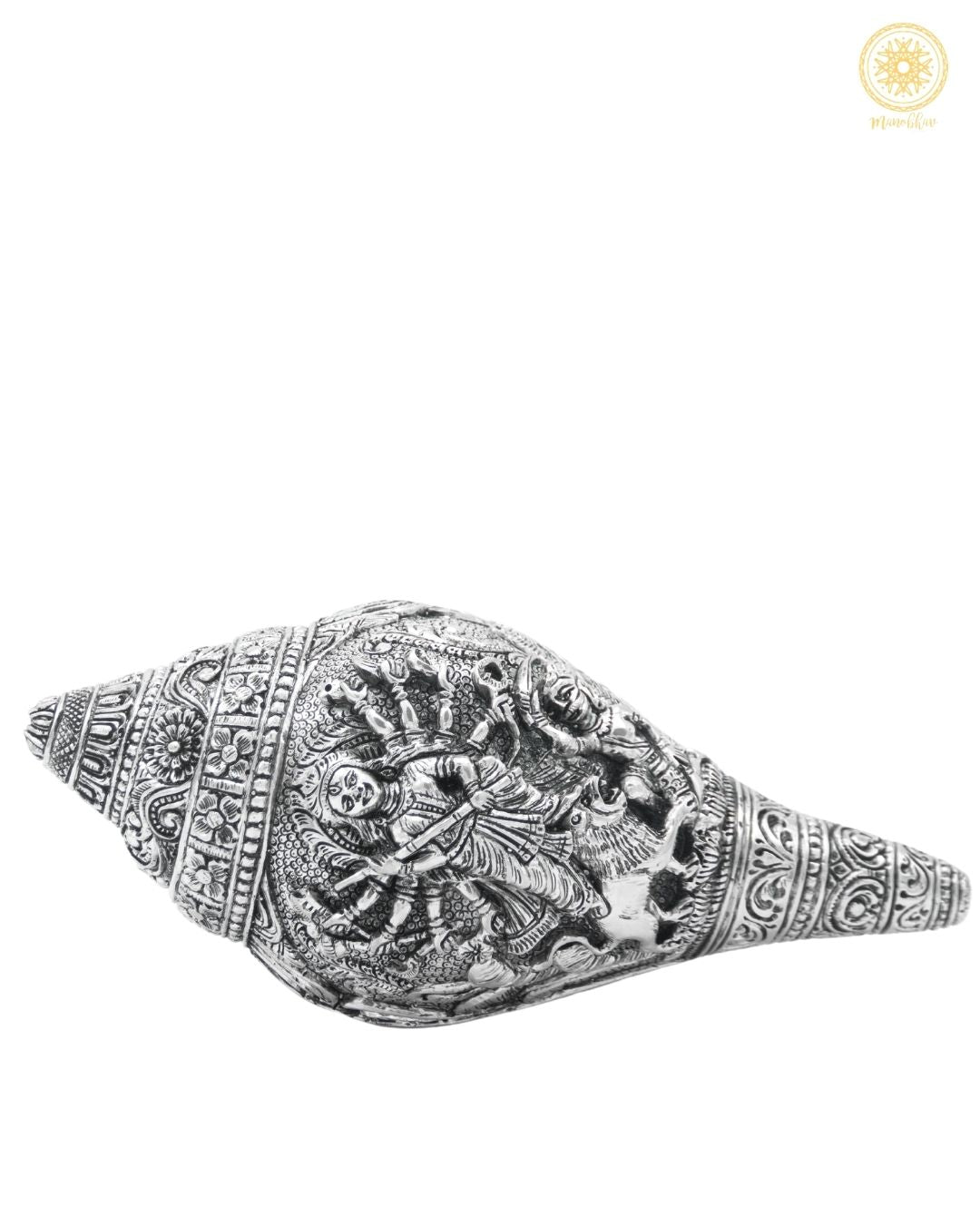 Handcrafted Silver plated Durga Conch Shell | Shankh