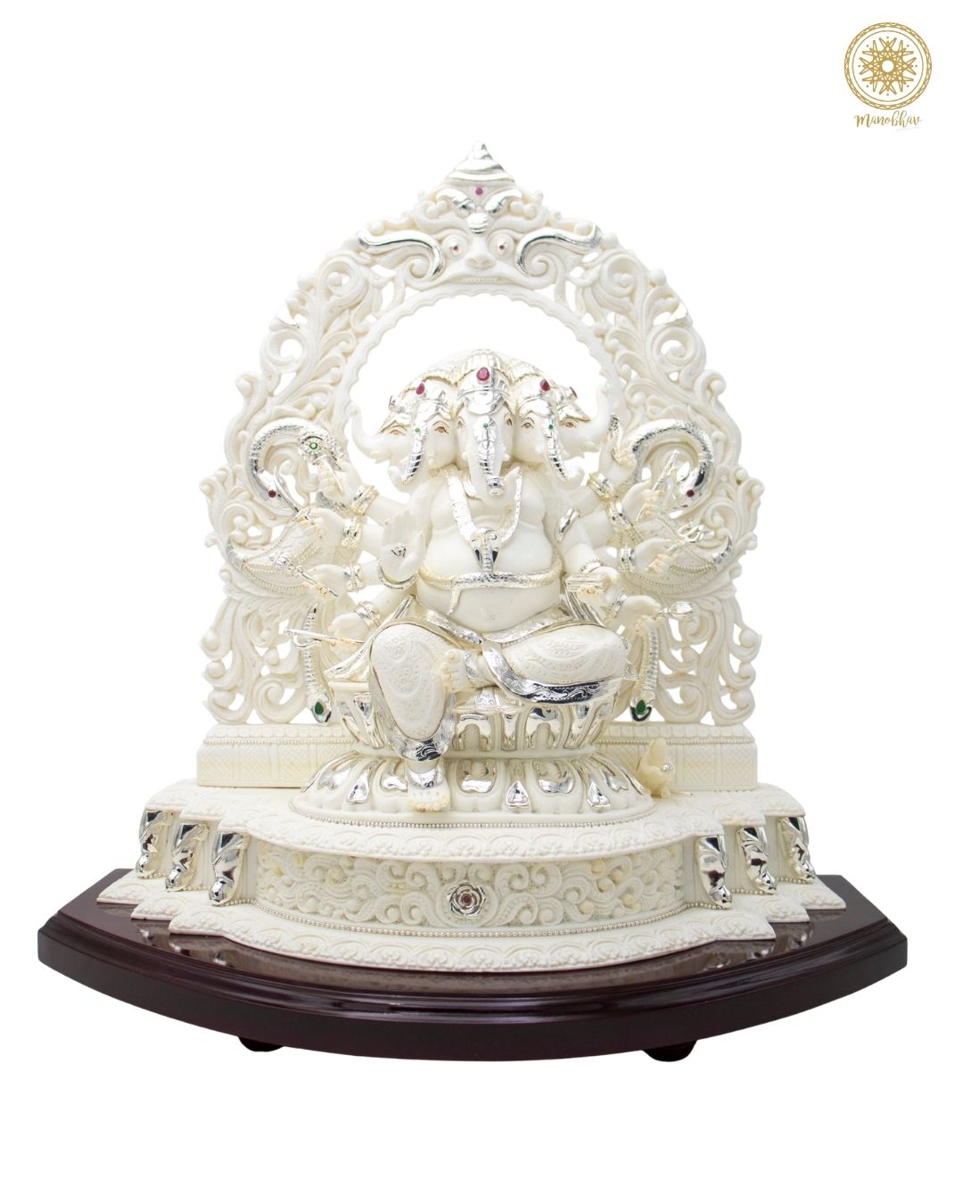 White Panchmukhi Ganesha Idol with Silver-Plated Jewelry for Home Temple