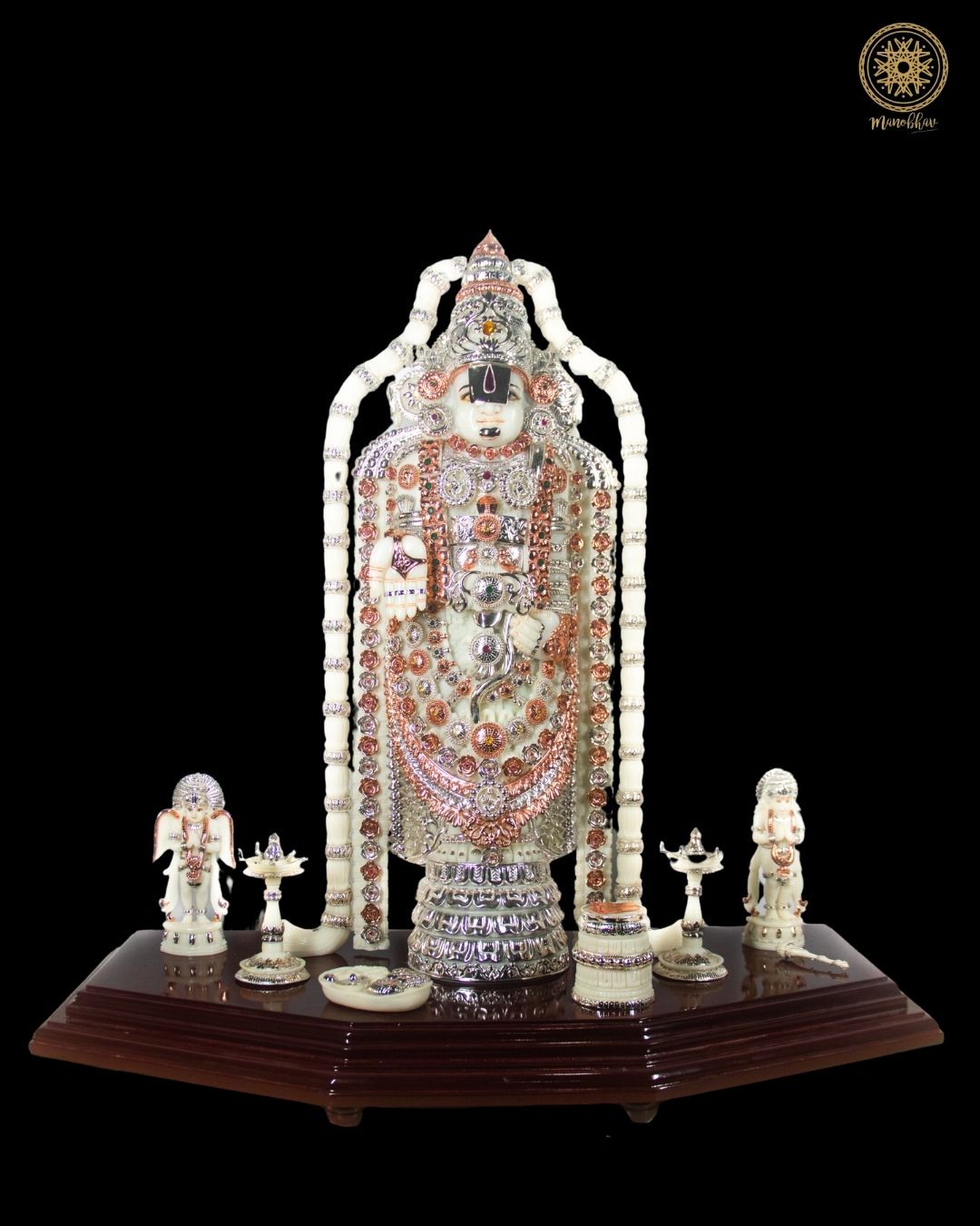 Venkateshwara Statue with silver-plated jewelry | Marble Dust Tirupati Balaji Idol