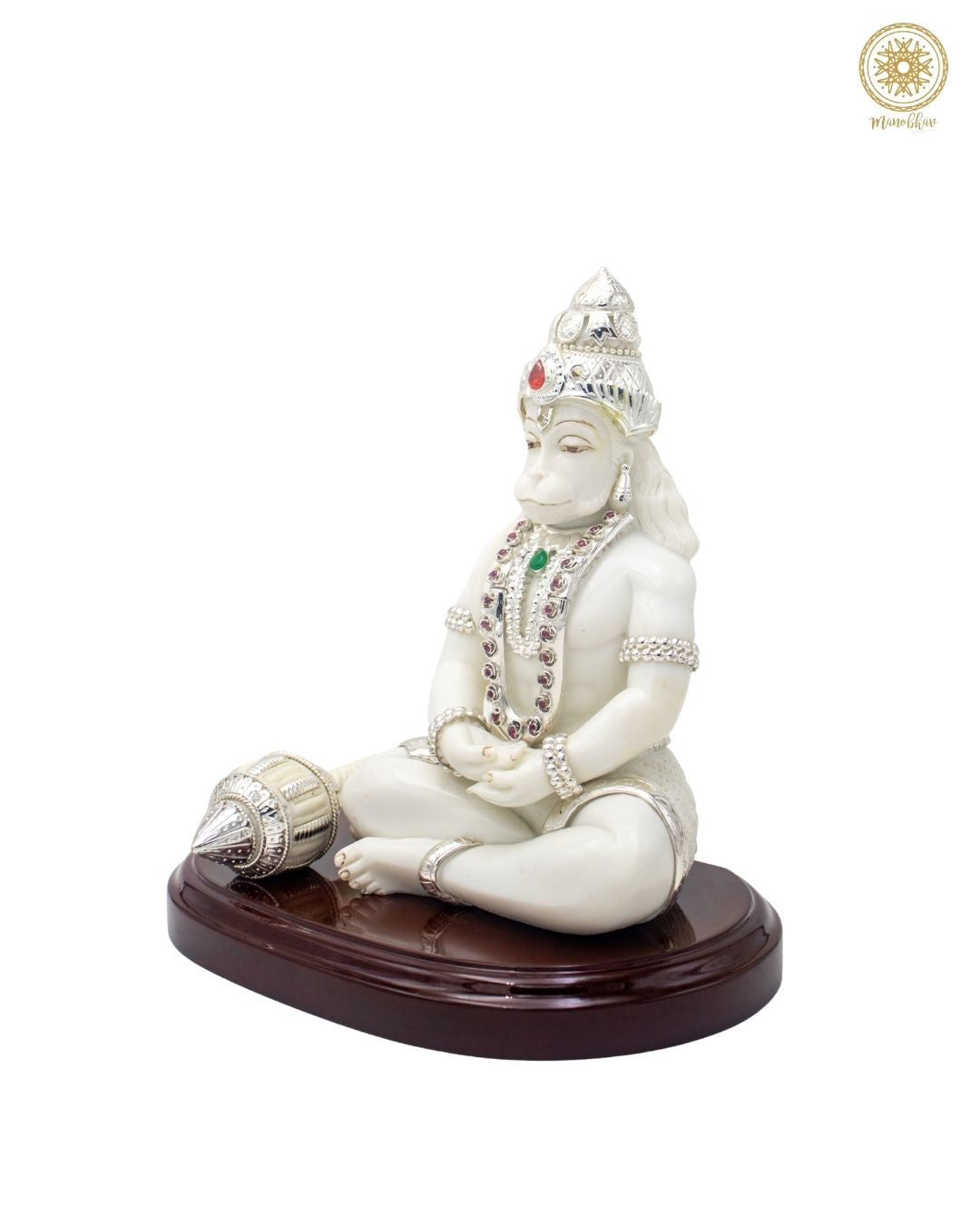 Handmade Marble-Dust Lord Hanuman Idol with Silver-Plated Ornaments