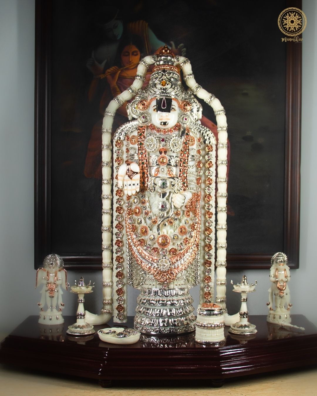 Venkateshwara Statue with silver-plated jewelry | Marble Dust Tirupati Balaji Idol