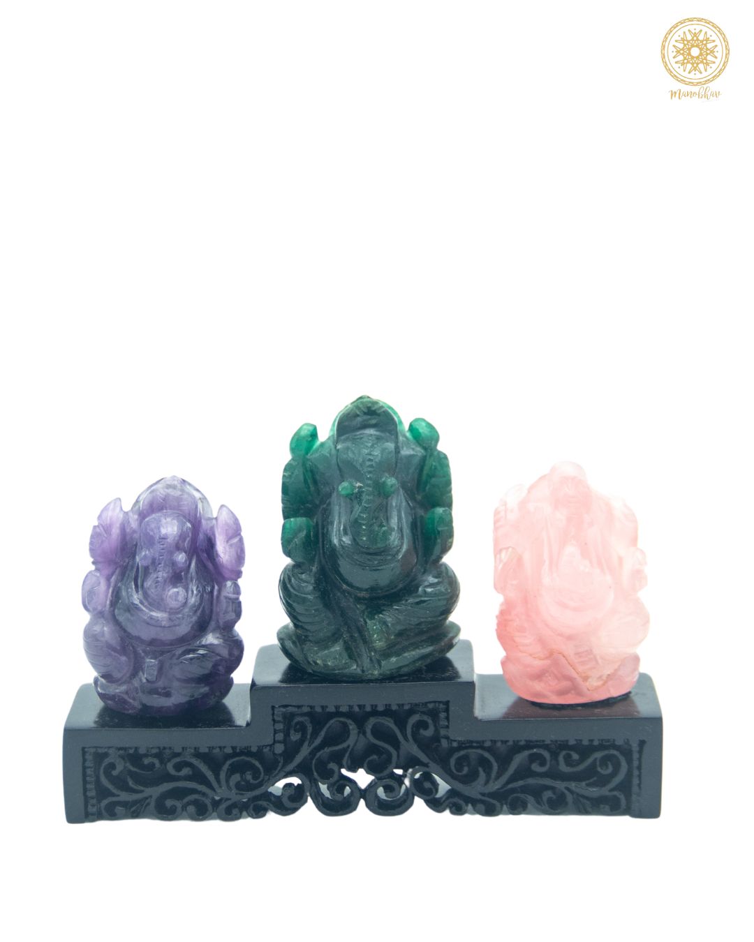 Handcarved Gemstone Ganesha Set | Semiprecious Stone Idol