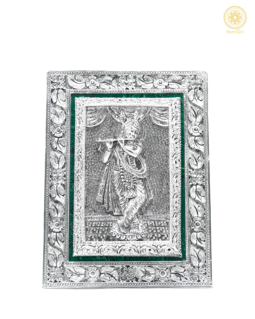 Hand carved Krishna Frame | Silver Plated Tabletop