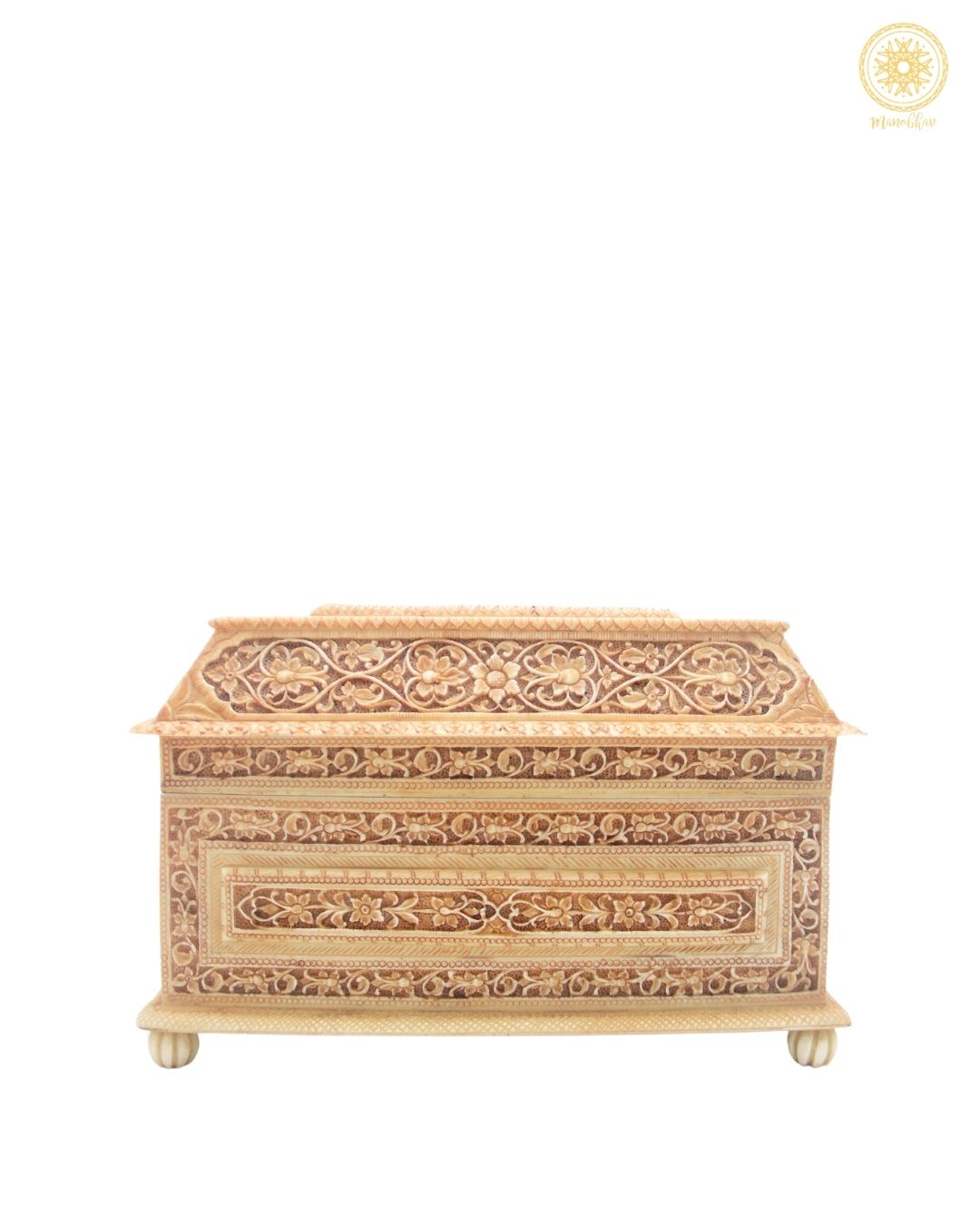 Handcrafted Antique Jewelry Box with Intricately Carved Florals
