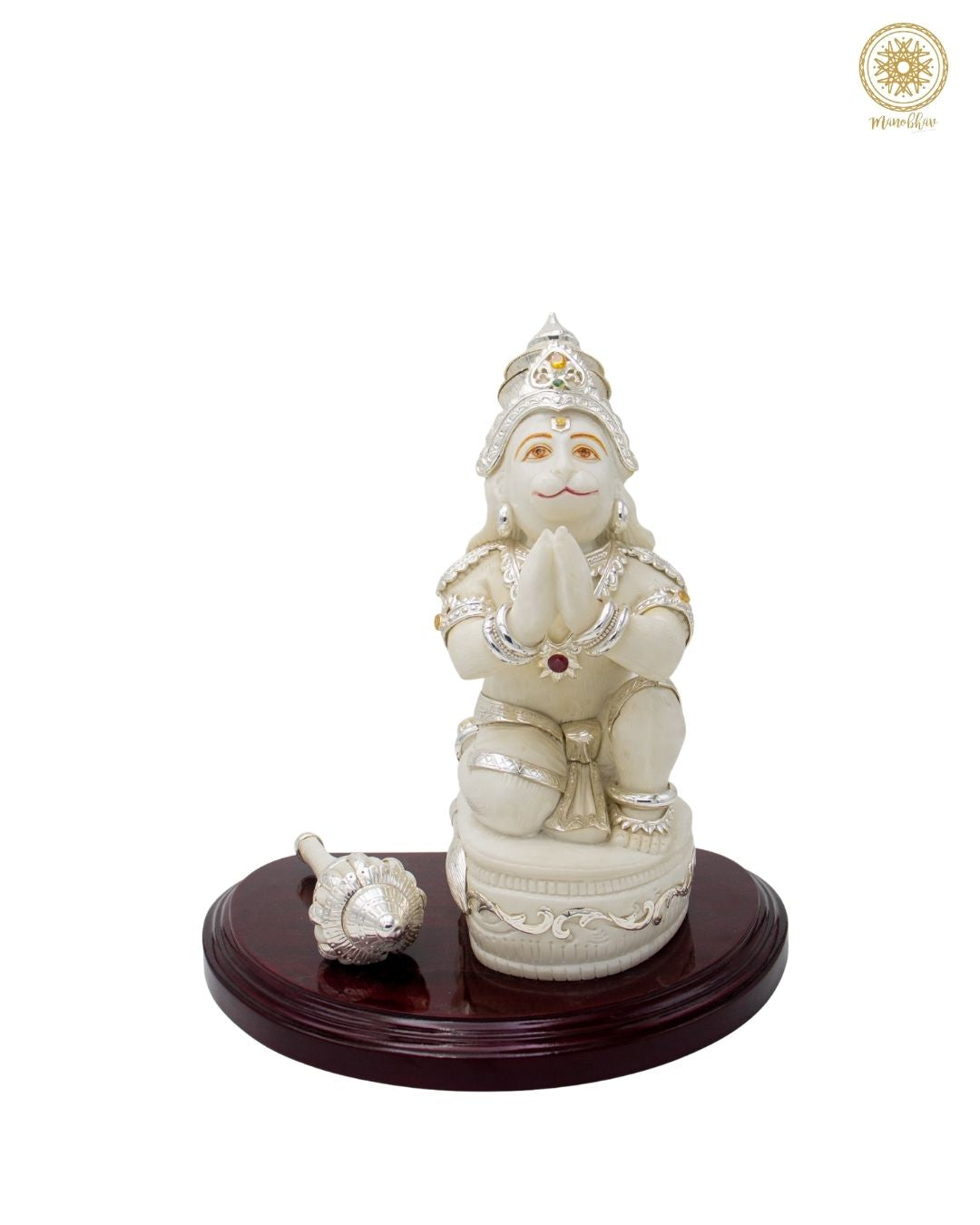 Handcrafted Marble Dust Hanuman Idol with Silver Finish Jewelry