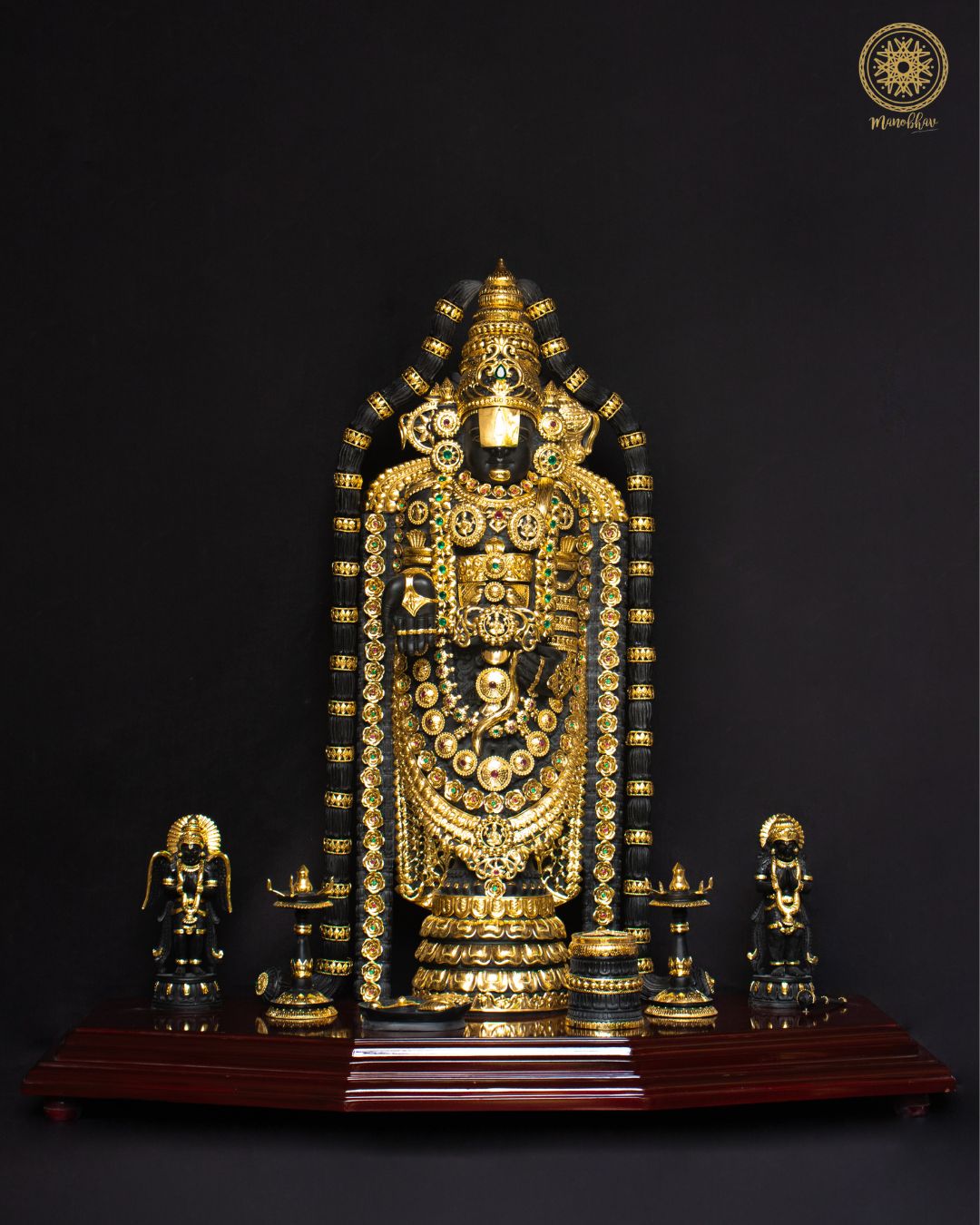 Handcrafted Tirupati Balaji Idol in Black Marble Dust with Gold-Plated Jewelry