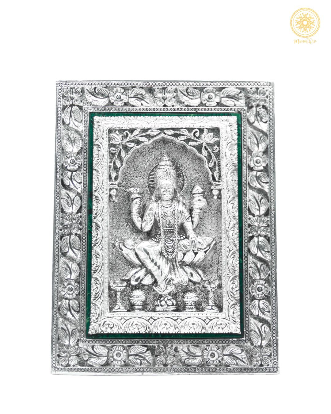 Hand carved Goddess Laxmi Frame | Silver Plated Tabletop