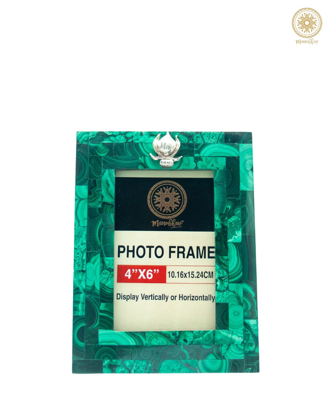 Natural Malachite Photo Frame | Embellished with Silver Lotus