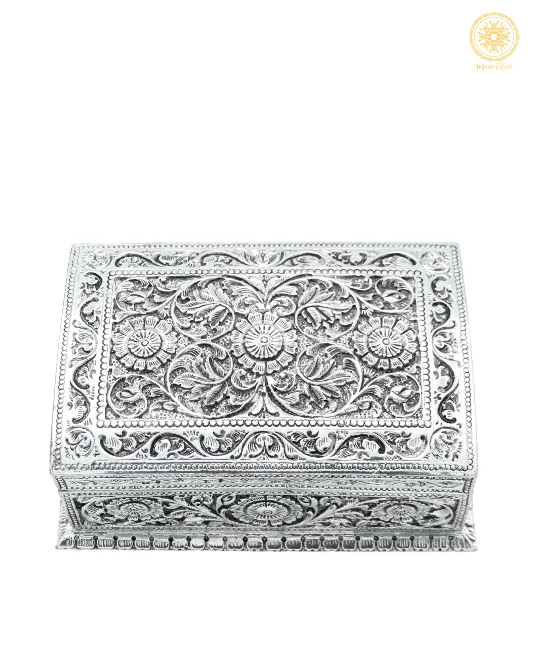 Artisan Crafted Silver Plated Jewelry Case | Floral Jewelry Storage Box