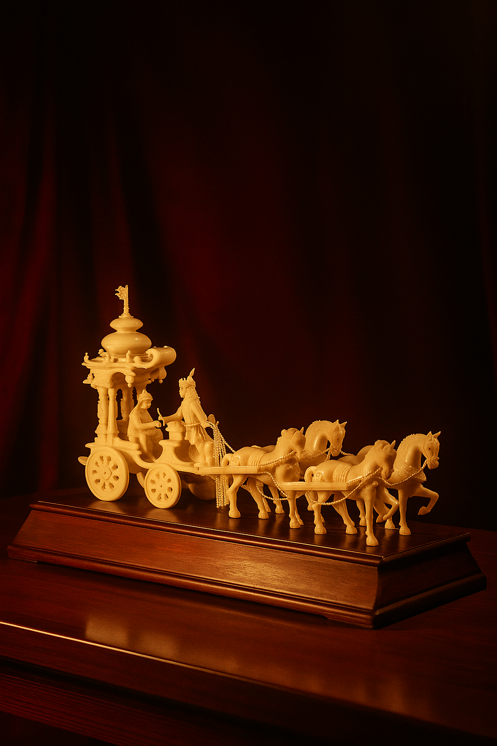 Arjun-Krishna Mahabharat Rath Showpiece | Resin Kurukshetra Chariot