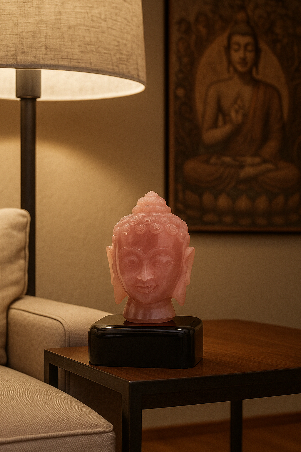 Natural Rose Quartz Buddha Statue | Hand Carved Gemstone Tabletop