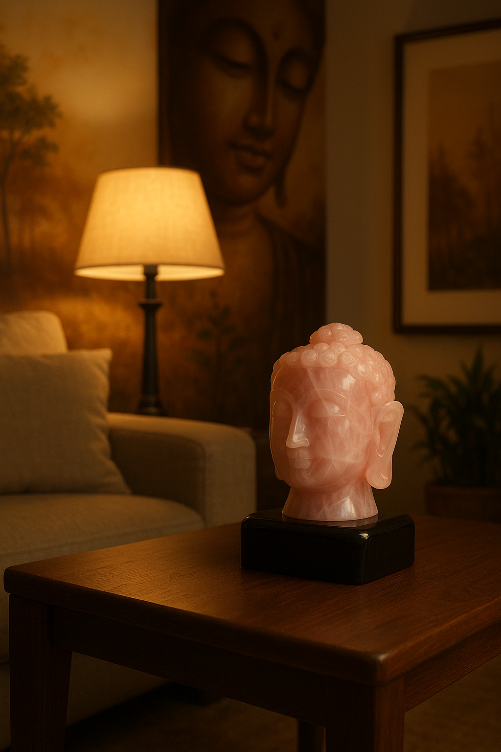 Natural Rose Quartz Buddha Head Statue | Handcrafted Gemstone Tabletop