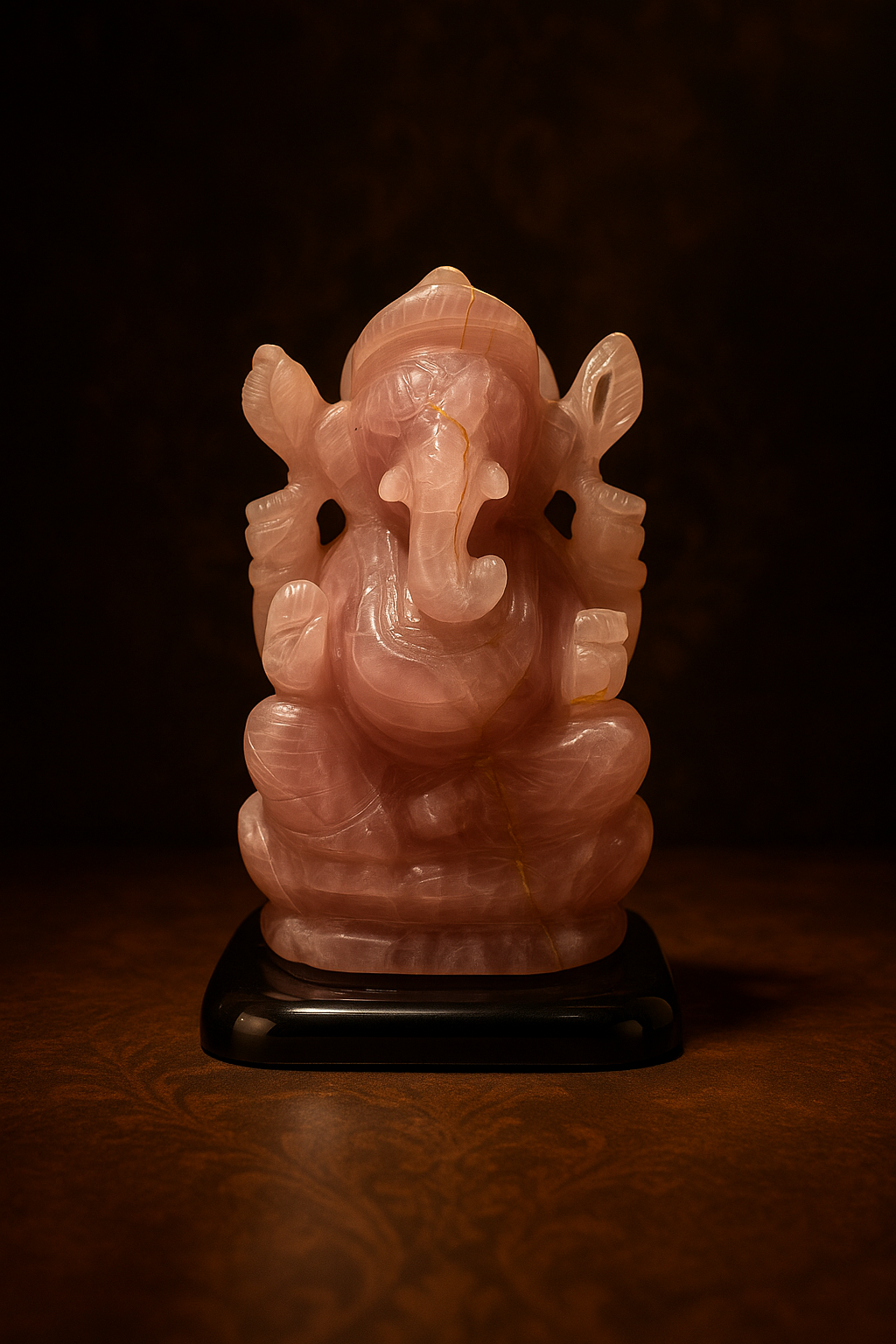 Handcrafted  Rose Quartz Ganesha Idol