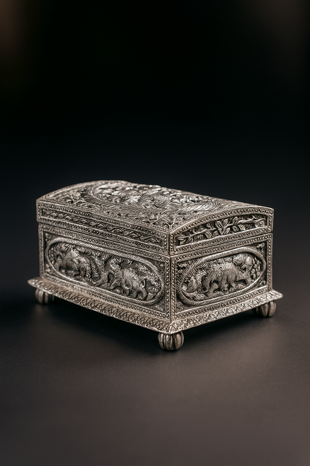 Luxurious Silver Plated Jewelry Box | Hand Carved Resin Box