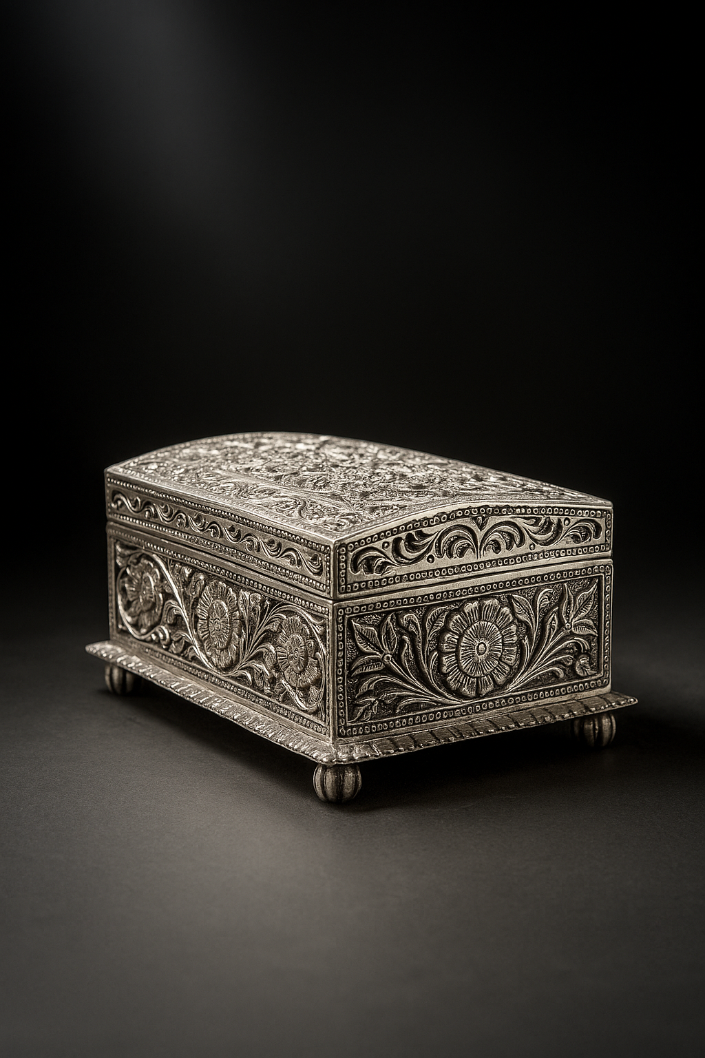 Artisan Crafted Silver Plated Jewelry Case | Floral Jewelry Storage Box