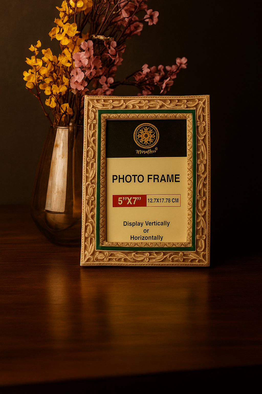 Hand Carved Resin Art Photo Frame Stand | French Ivory Picture Frame