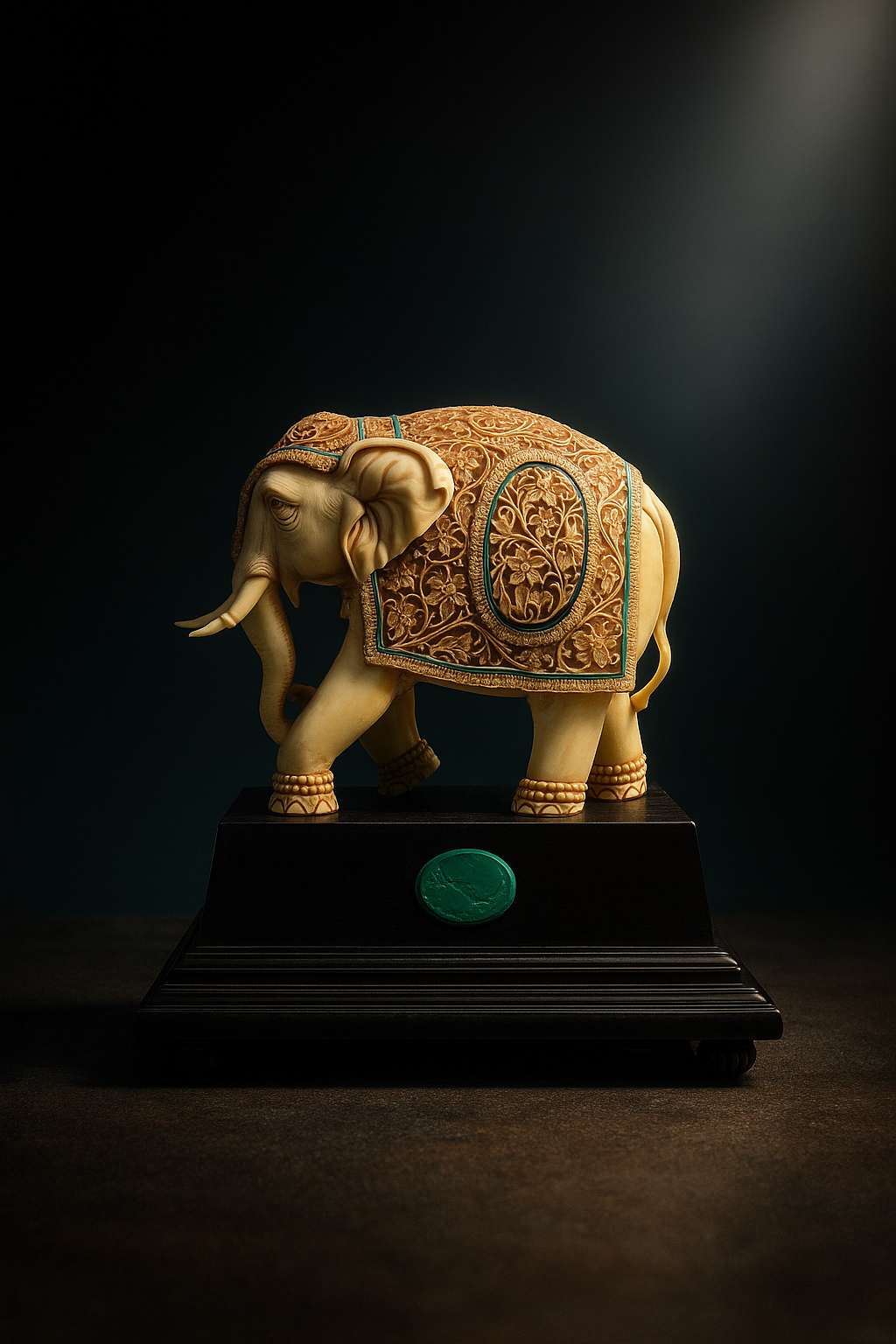Decorative elephant figurine on a dark background