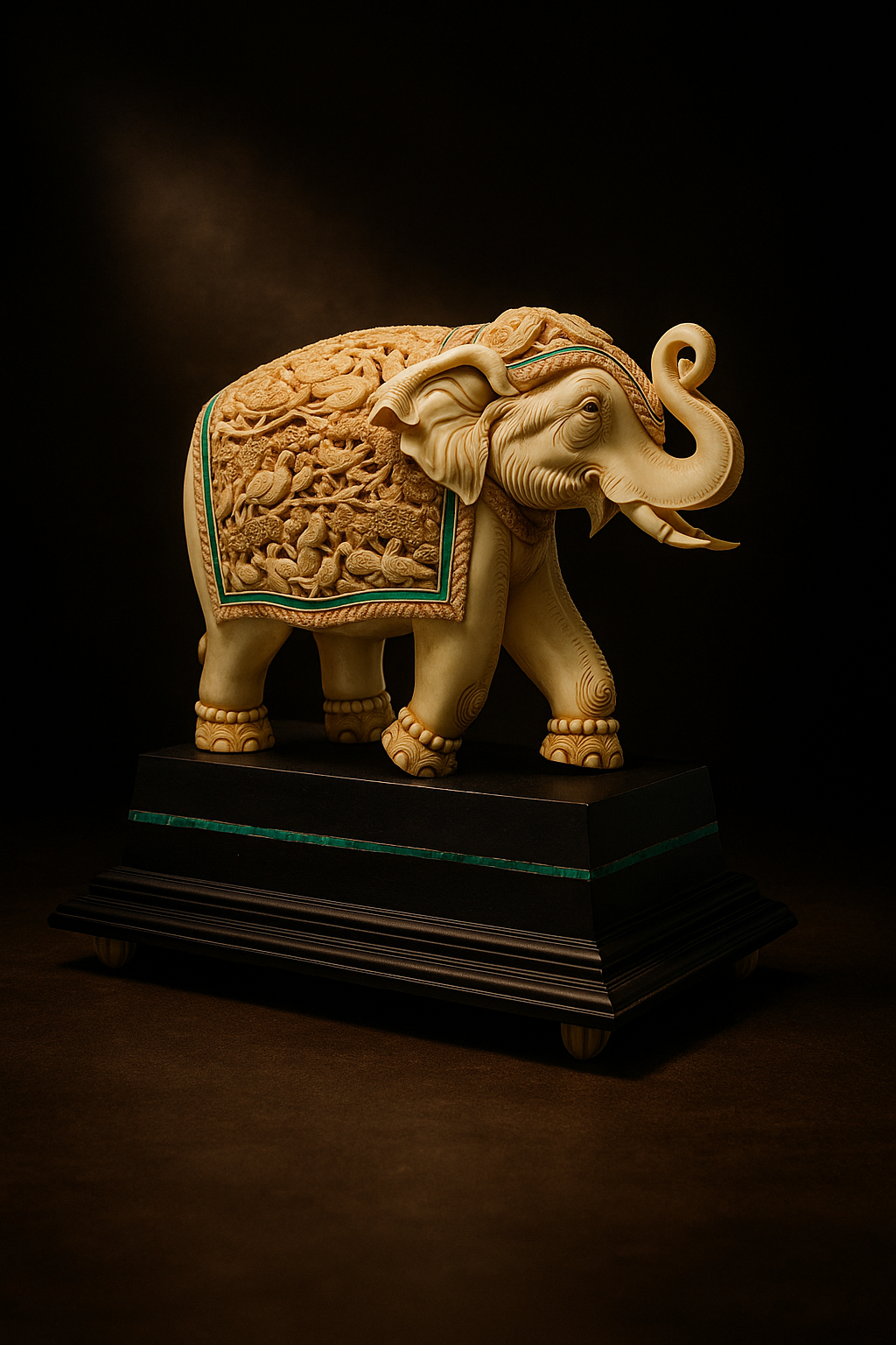 Hand-Carved Resin Elephant Sculpture with Malachite | Showpiece for Home Decor
