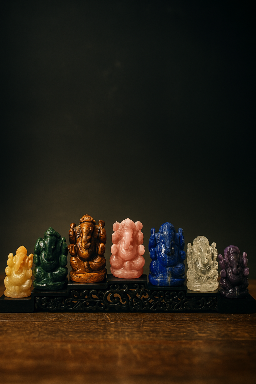 Handcarved Gemstone Ganesha Set | Gemstone Idol