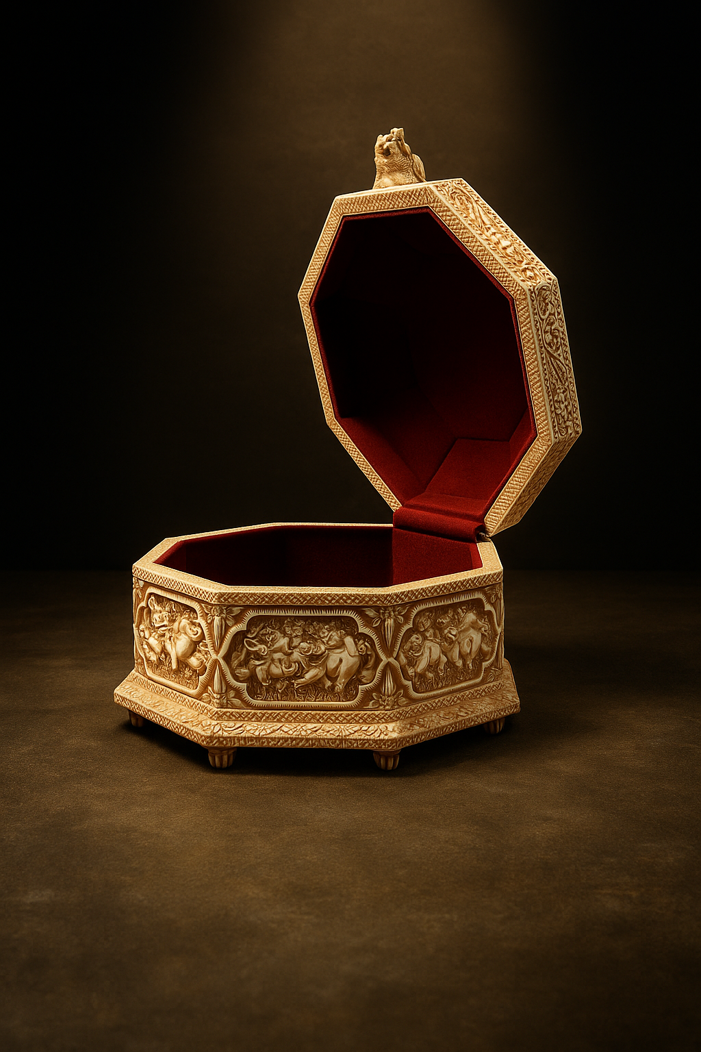 Vintage Animal themed Jewelry Box with Detailed Carvings | Handcrafted Octagonal Trinket Box