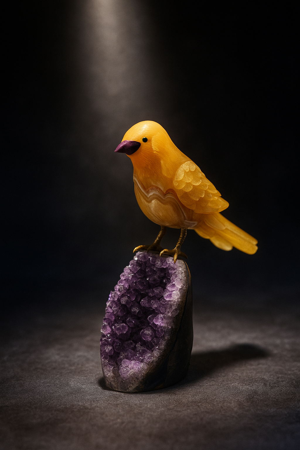 Unique Yellow Quartz Bird Statue | Hand-Carved Gemstone Art for Home Decor