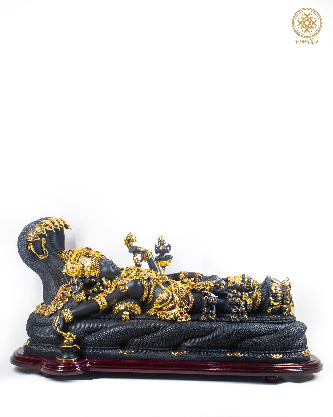 Lord Vishnu Anantashayana Idol | Resin Sleeping Statue with Gold-Black Finish