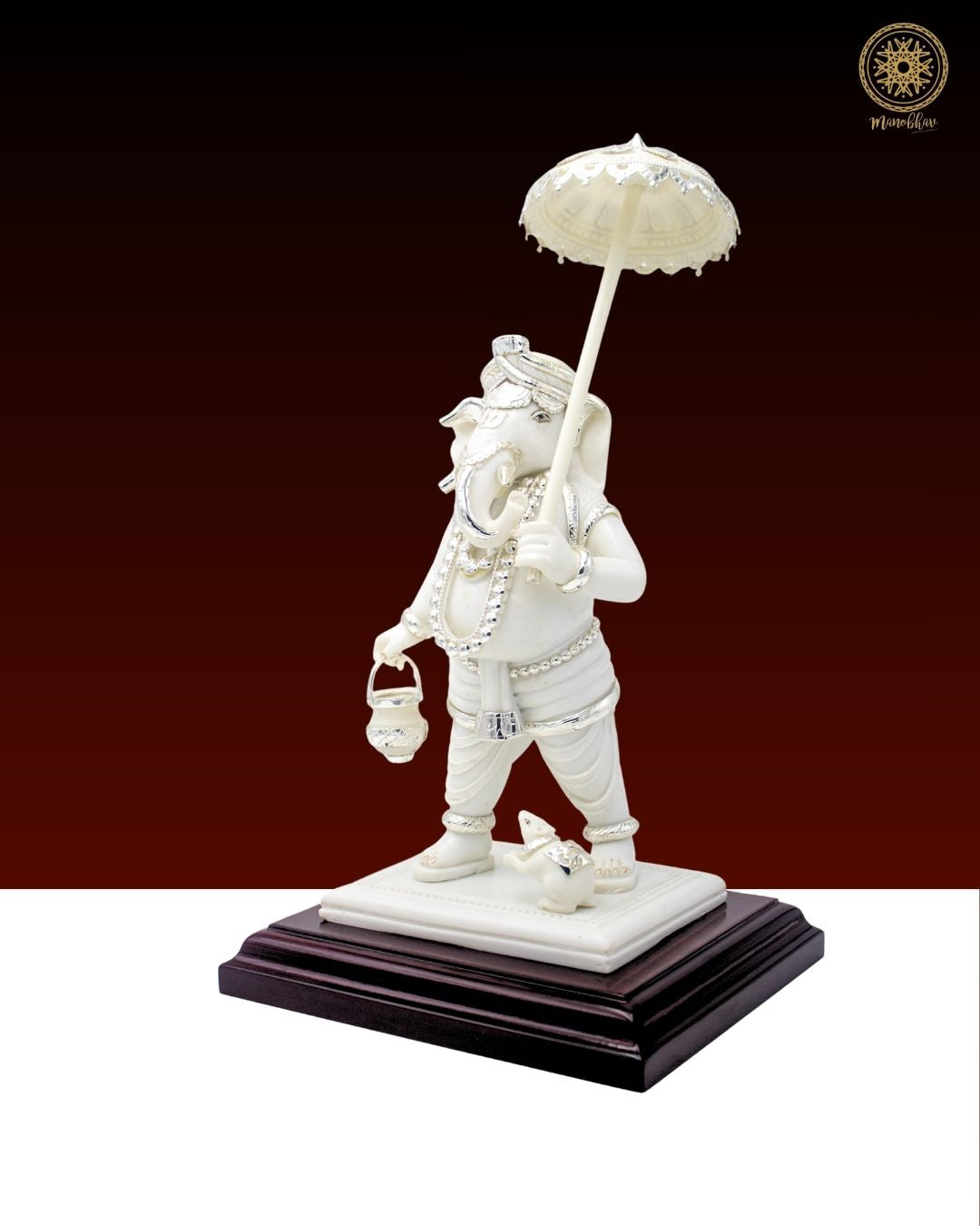 Handcrafted Standing Lord Ganesha Idol with Umbrella