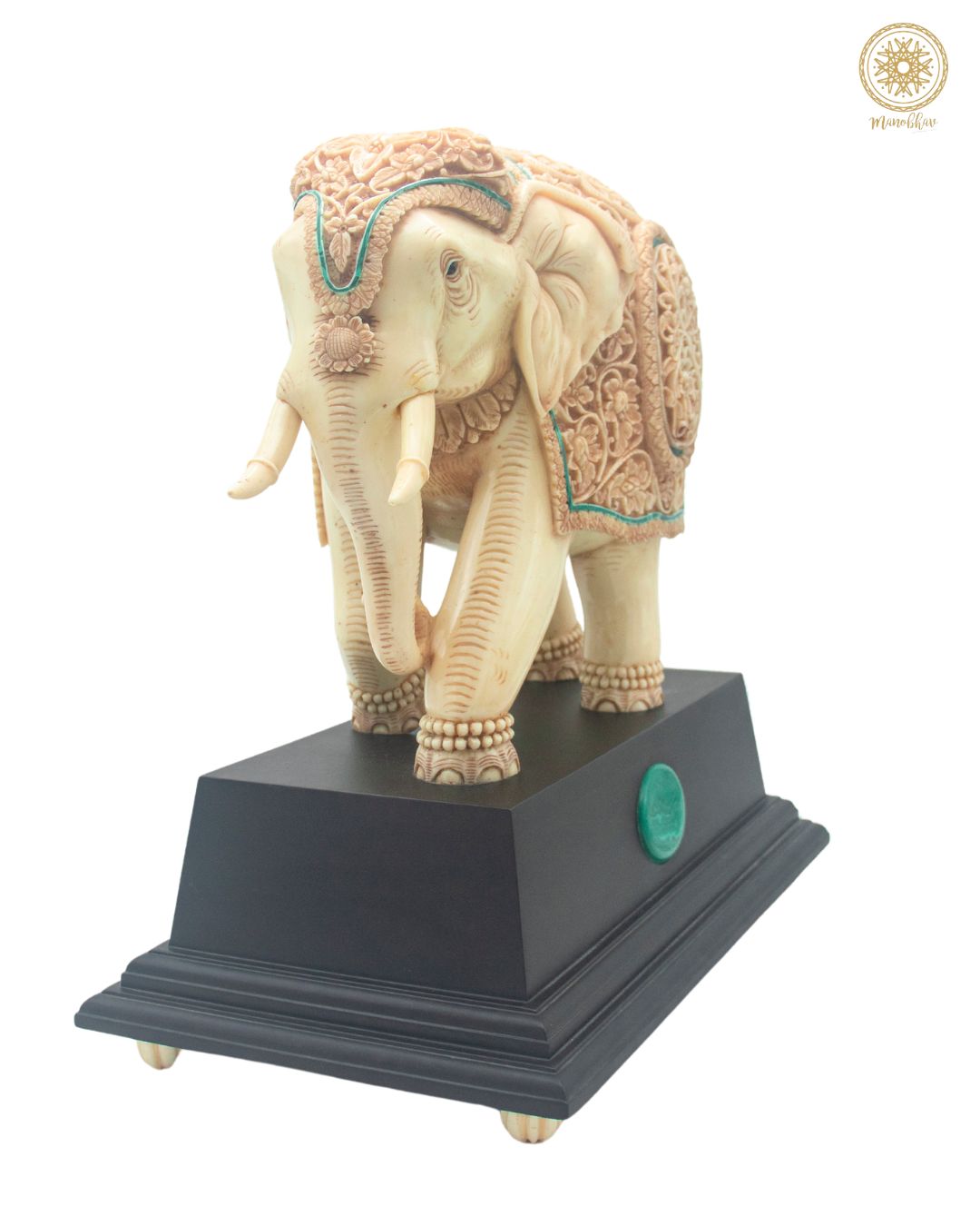 Hand-Carved Resin Elephant Statue with Malachite | Unique Tabletop Decorative Showpiece