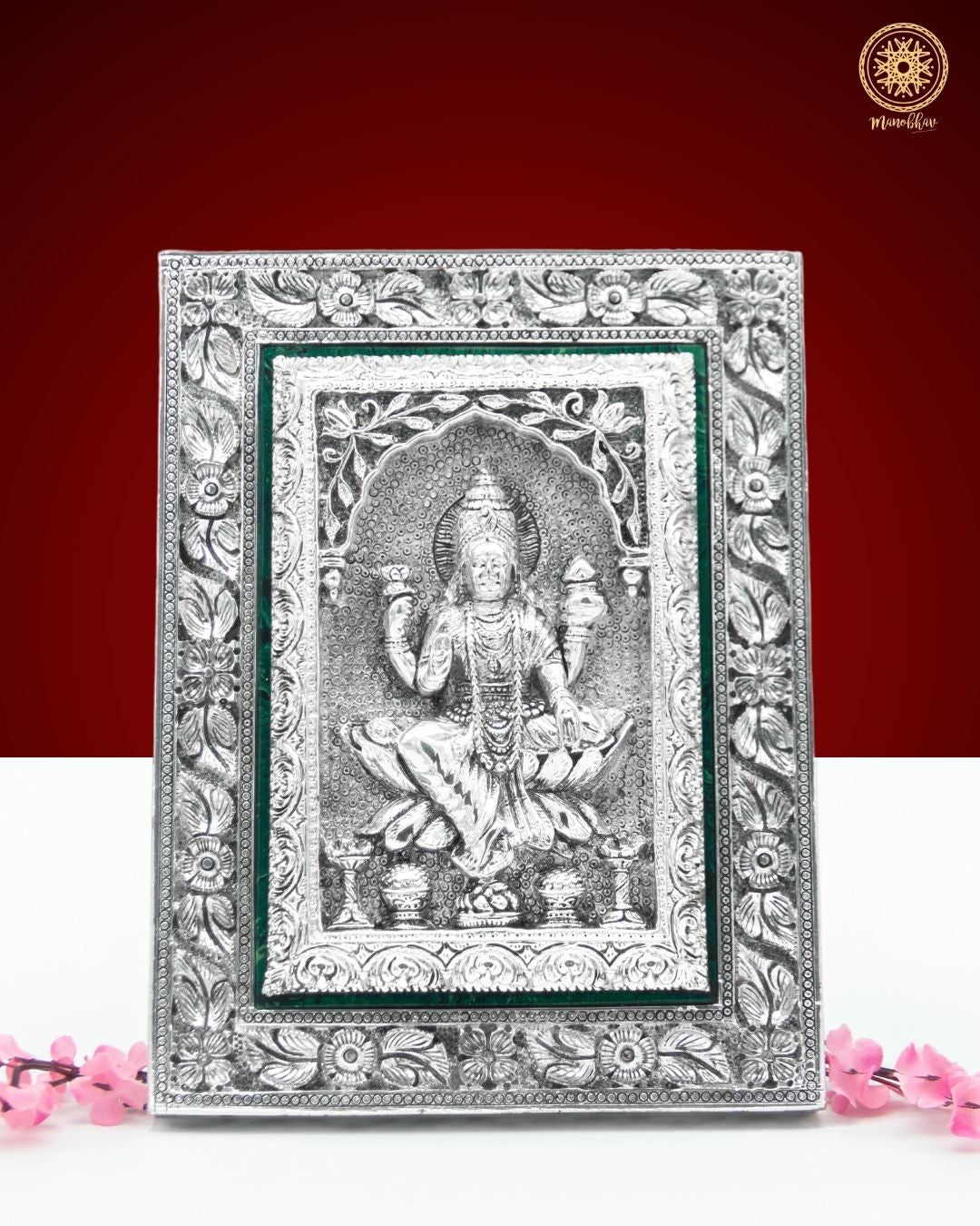 Hand carved Goddess Laxmi Frame | Silver Plated Tabletop