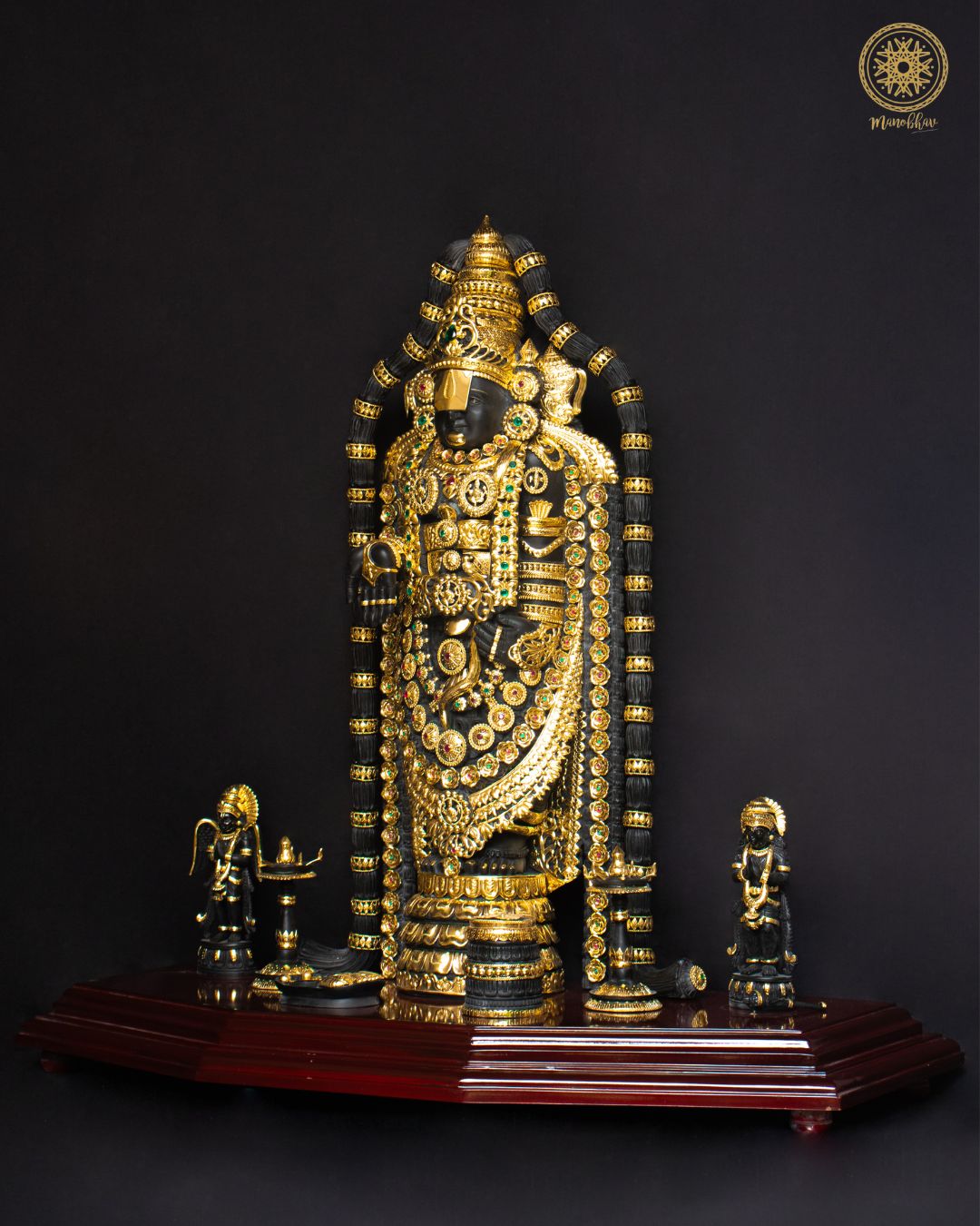 Handcrafted Tirupati Balaji Idol in Black Marble Dust with Gold-Plated Jewelry