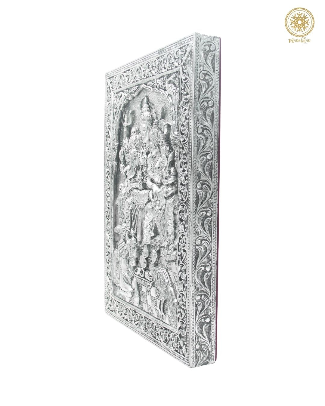 Hand Carved Silver Plated Shiv Parivar Wall Hanging Frame for Home and Office