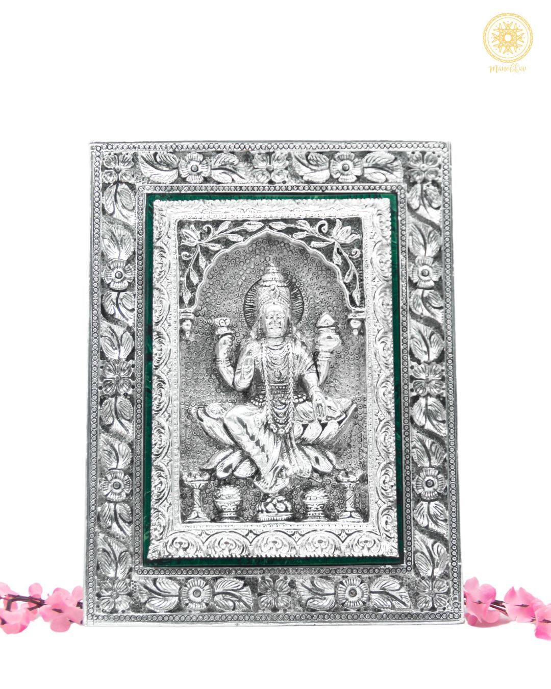 Hand carved Goddess Laxmi Frame | Silver Plated Tabletop