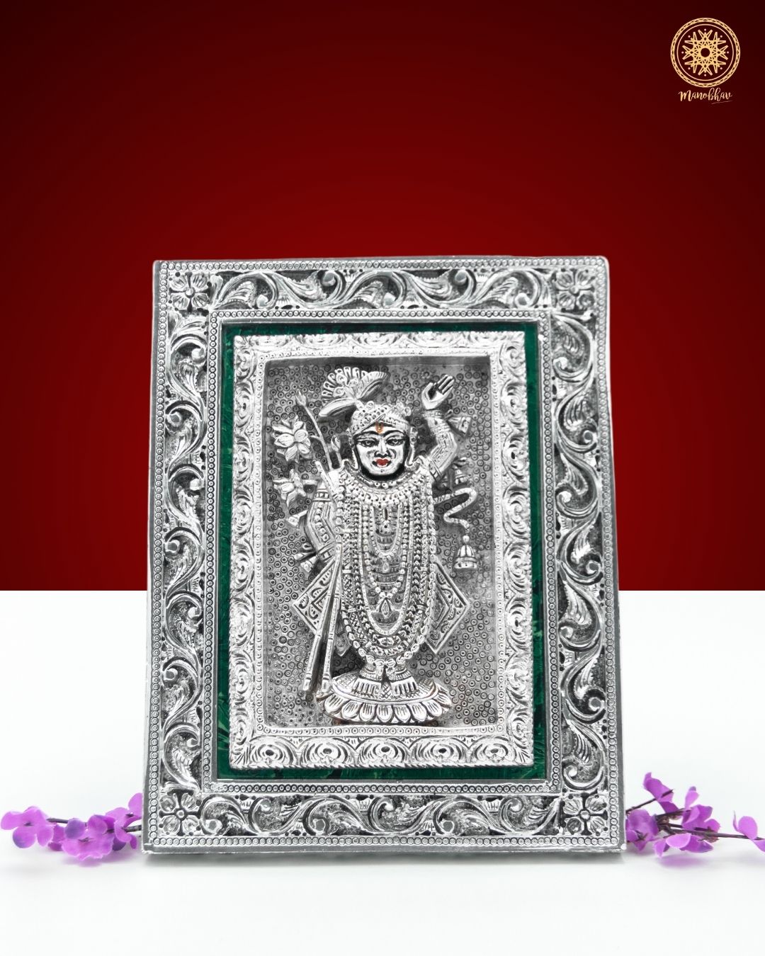 Hand carved Shreenath Ji Frame | Silver Plated Tabletop