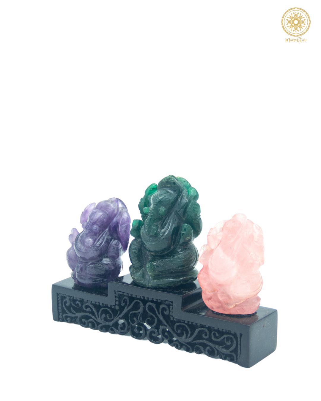 Handcarved Gemstone Ganesha Set | Semiprecious Stone Idol