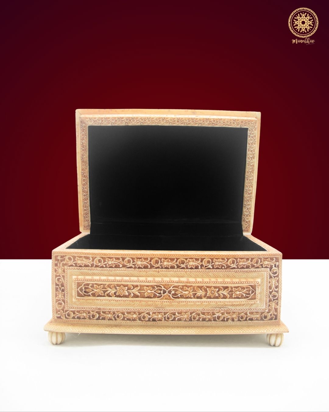 Handcrafted Antique Jewelry Box with Intricately Carved Florals