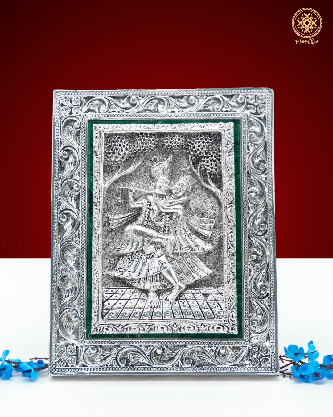 Hand crafted Radha Krishna Frame | Silver Plated Tabletop