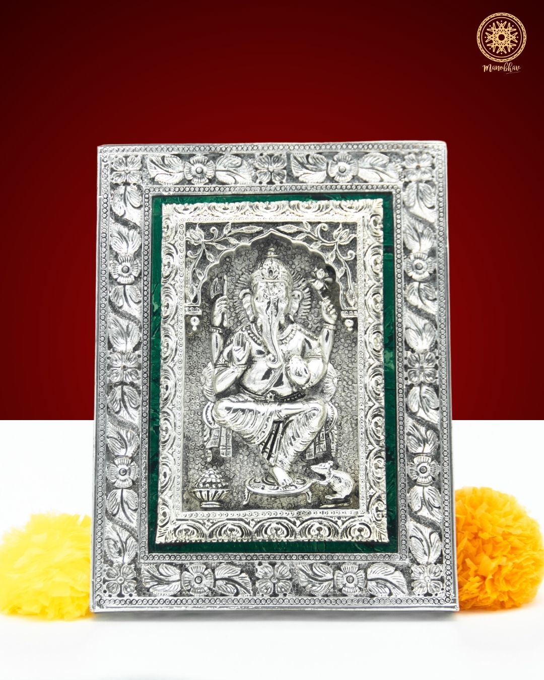 Hand Crafted Ganesha Frame | Silver Plated Tabletop