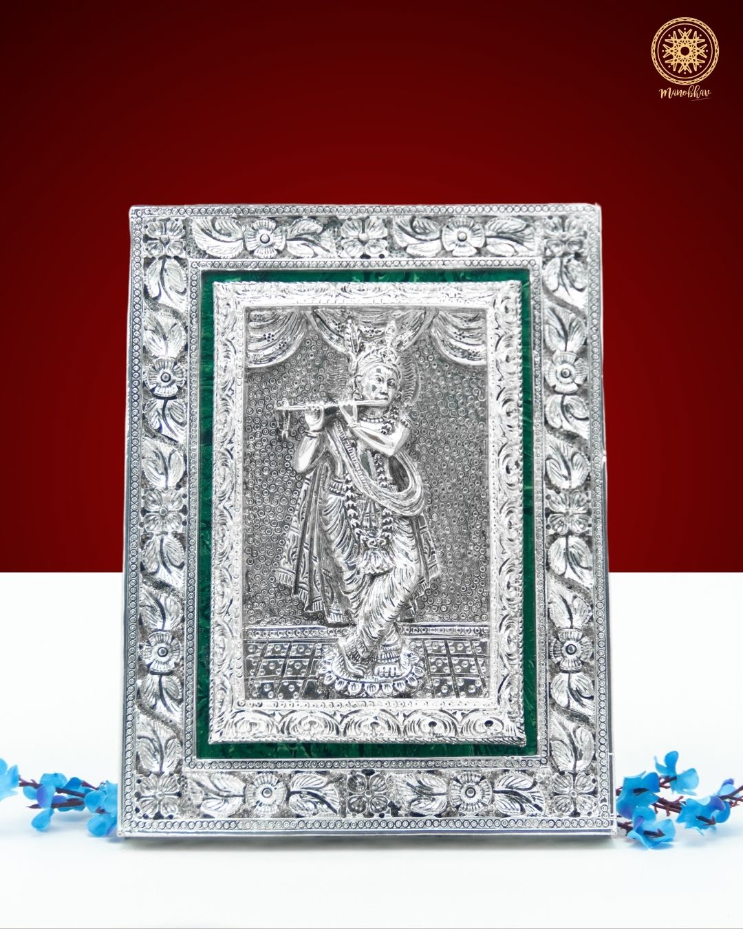 Hand carved Krishna Frame | Silver Plated Tabletop