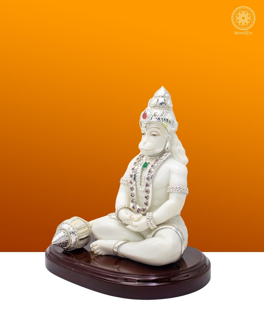 Handmade Marble-Dust Lord Hanuman Idol with Silver-Plated Ornaments