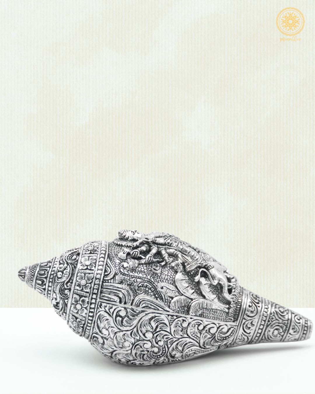 Handcrafted Silver plated Durga Conch Shell | Shankh