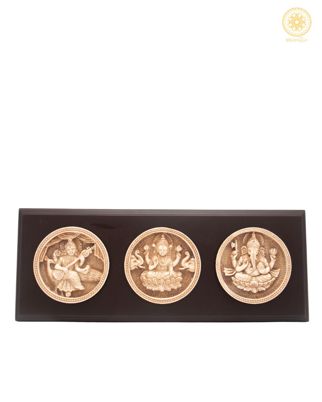 Divine Saraswati Lakshmi Ganesh  Wall Hanging | Wooden & Resin Frame