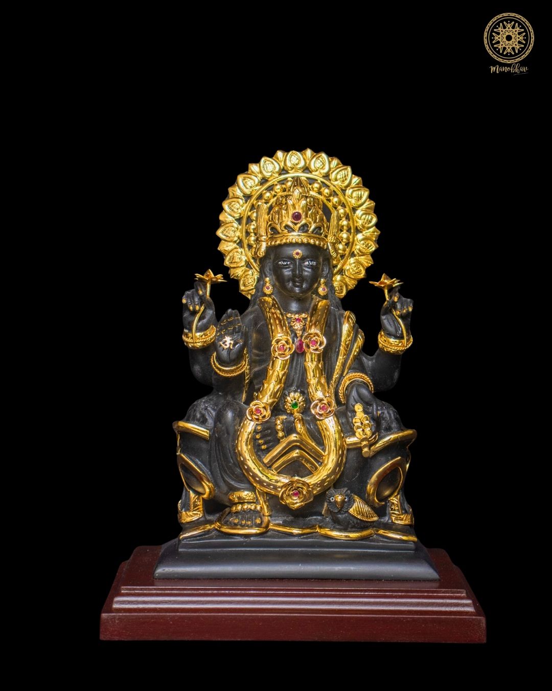 Black Lakshmi Ji Idol with Beautiful Mukut and Rose Gold Jewellery
