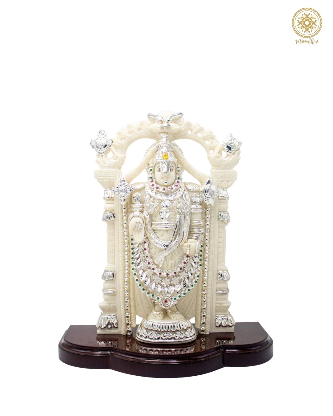 Marble Dust Large Lord Venkateswara Idol with Silver-Plated Jewelry