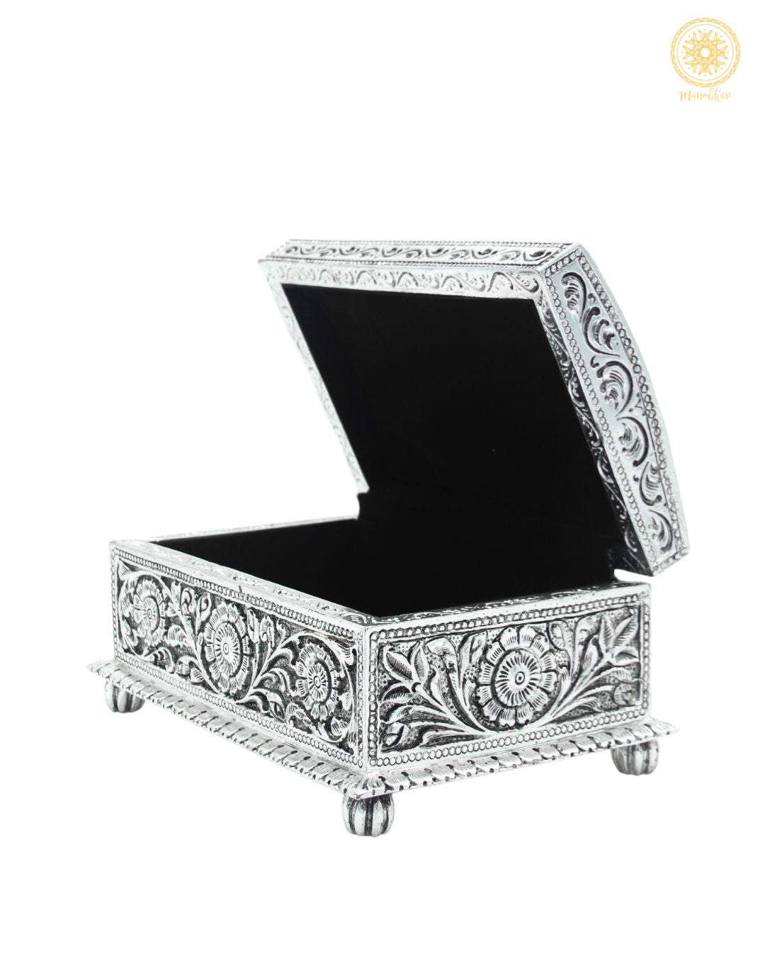 Artisan Crafted Silver Plated Jewelry Case | Floral Jewelry Storage Box